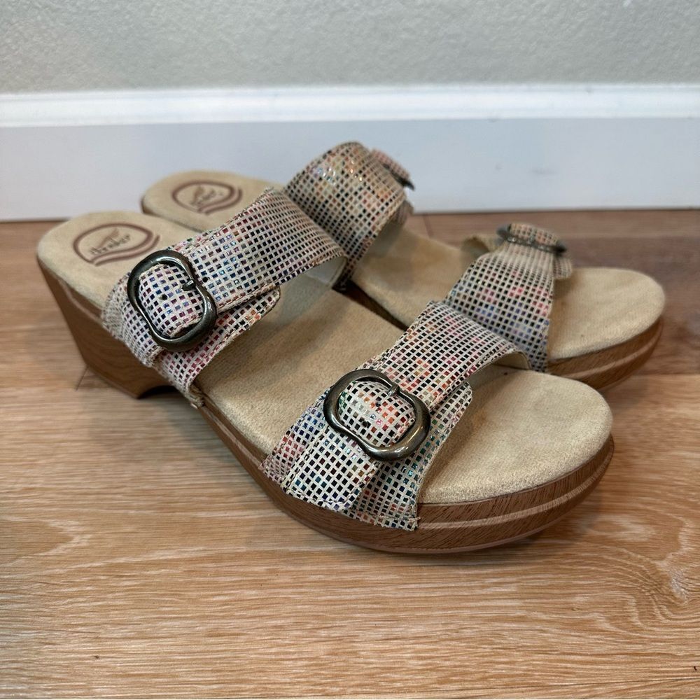 NWOT Dansko Sophie Leather Colorful Metallic Double Strap Sandals